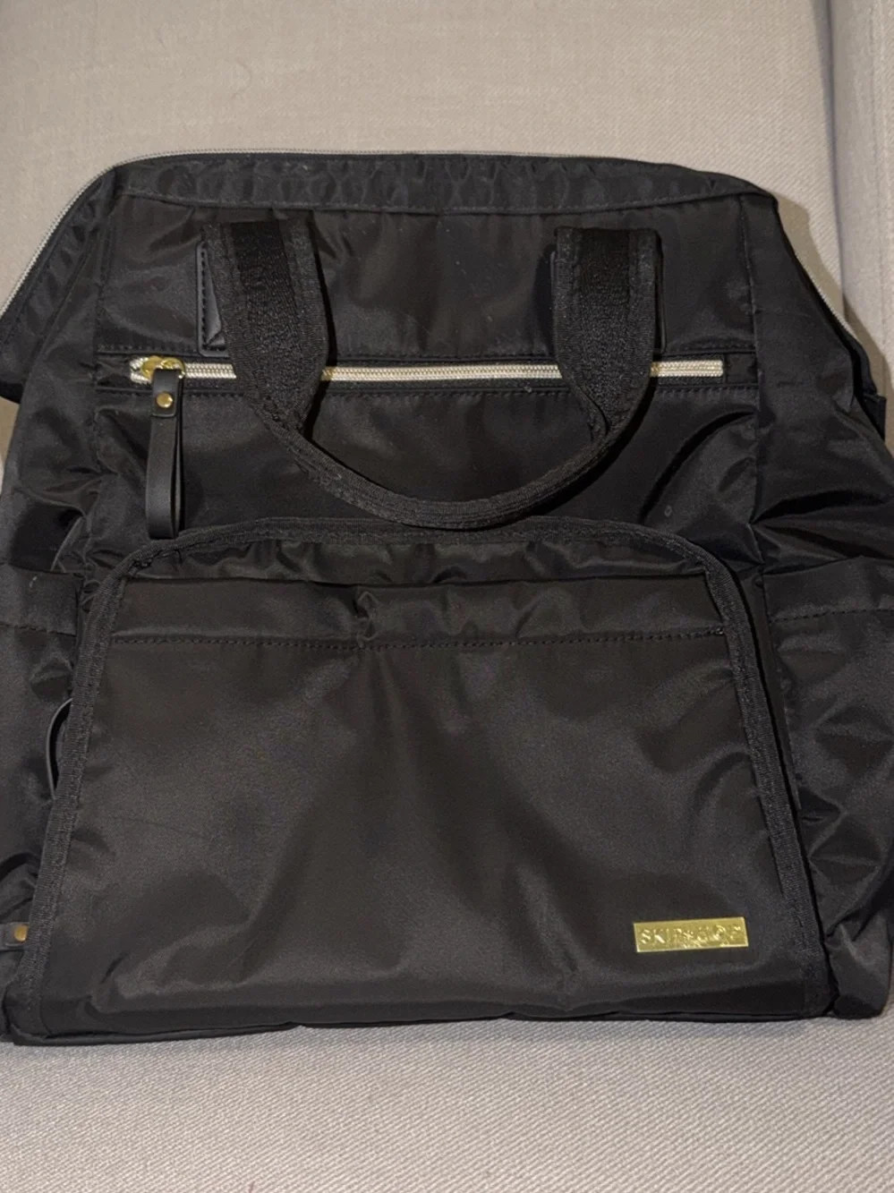 Skip Hop Black Baby Bag Tote with Gold Hardware
